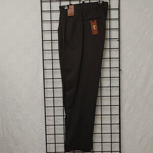 ST. PATRICK BROWN POLY/RAYON PLEATED DRESS SLACK.